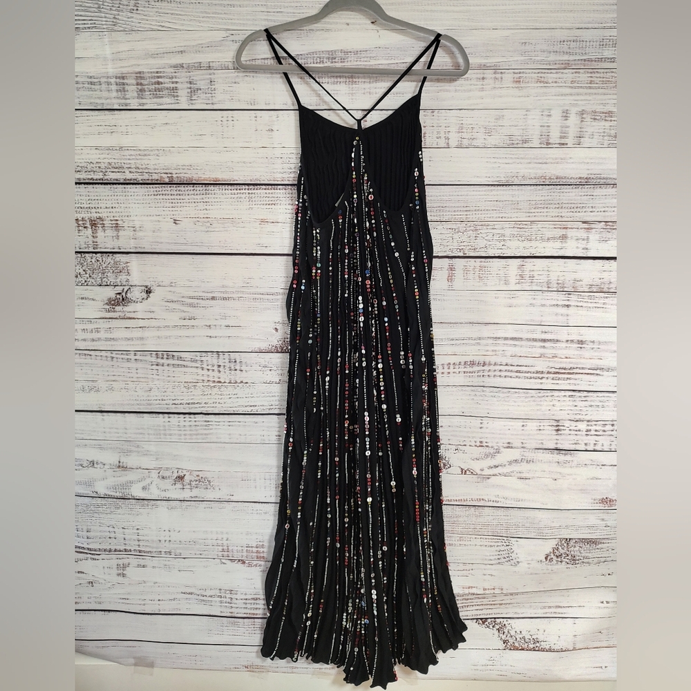 Farm Rio Beaded Sequin Maxi Dress NWT Small Black V-Neck - Picture 7 of 11
